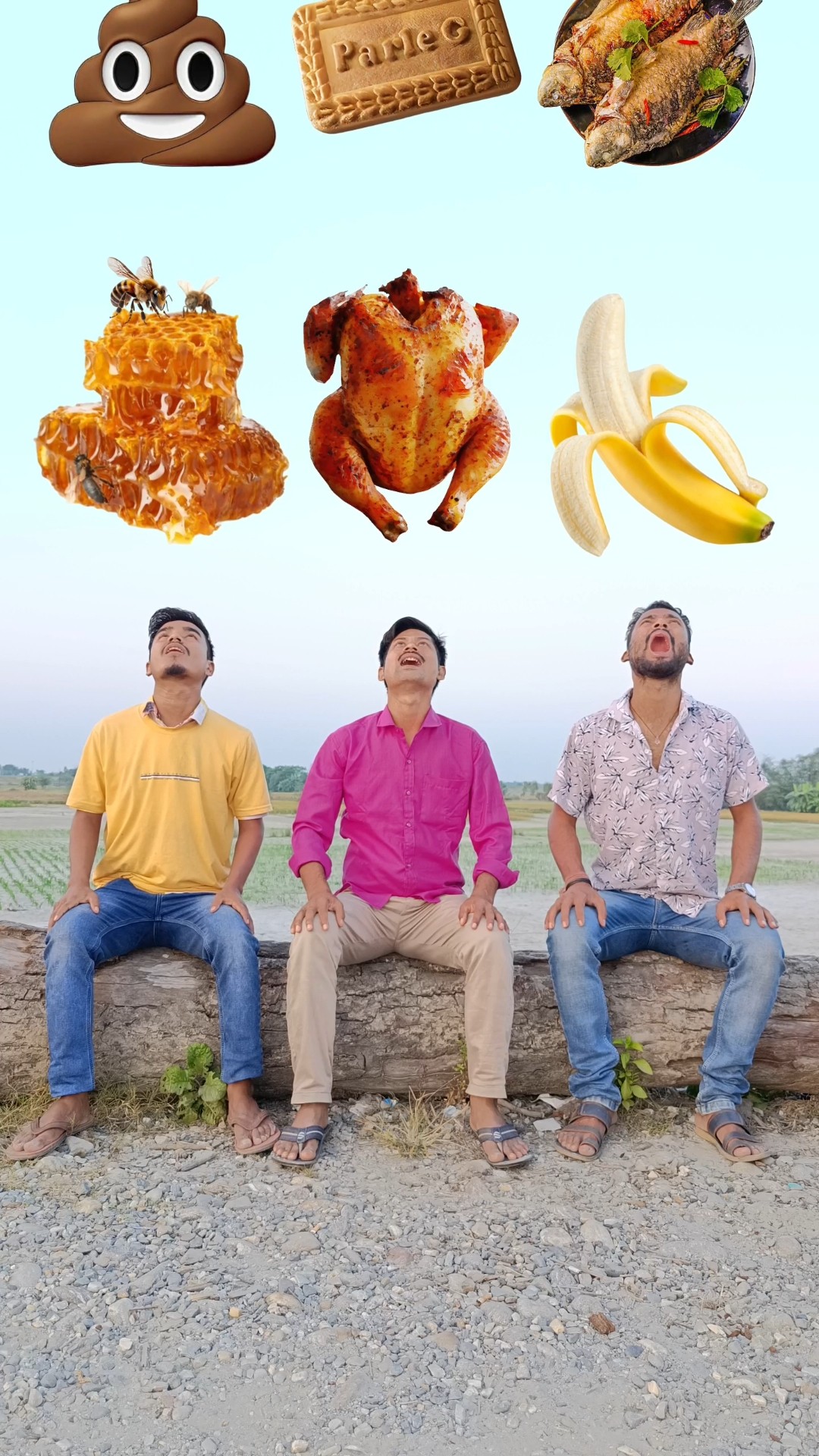 Lolipop, icecream, chicken, honey, fish, Parle g, pizza, cake, fruits eating with tu Radha meri song